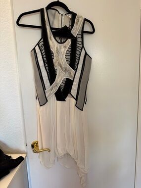 Helmut Lang Black and Cream Beaded Strap Dress
